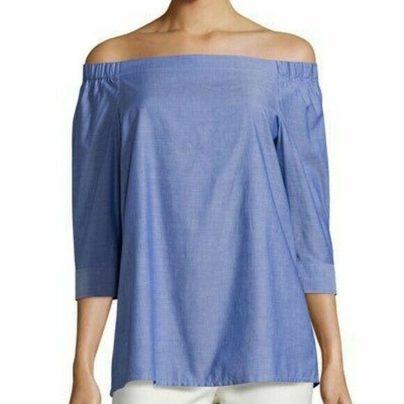 Theory Off Shoulder Joscla Chambray Blouse Soft - Picture 1 of 6